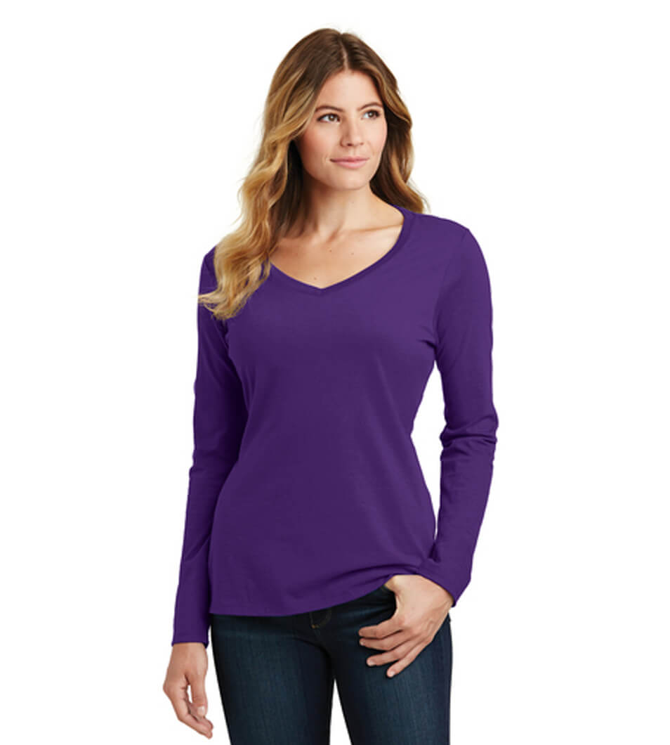 Women's Long Sleeve V-Neck Tee Team Purple